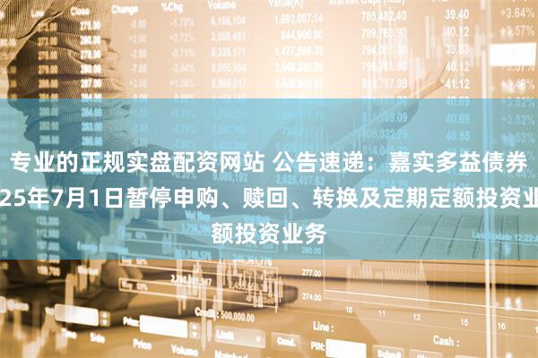 专业的正规实盘配资网站 公告速递：嘉实多益债券2025年7月1日暂停申购、赎回、转换及定期定额投资业务